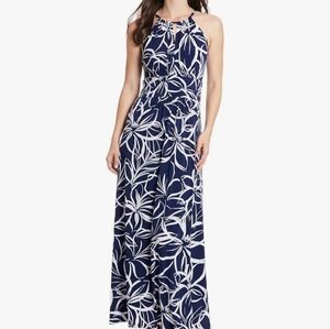 London Times Navy White Maxi Dress Wedding Guest Cruise Vacation Summer Dress